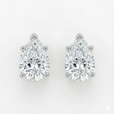 GEMHUB Pear-shaped lab-created diamond stud earrings in 950 platinum with screw backs, 2 ct total weight.