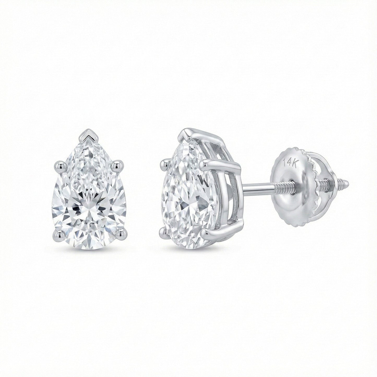 GEMHUB Pear-shaped lab-created diamond stud earrings in 950 platinum with screw backs, 3 ctw, F/VS clarity.