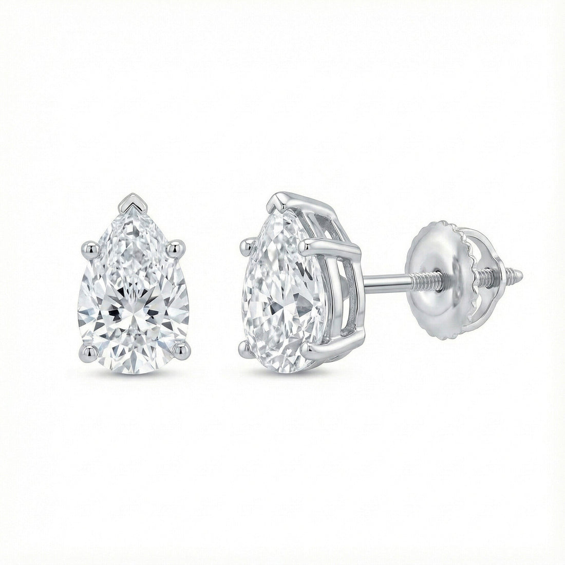 GEMHUB Pear-shaped lab-created diamond stud earrings in 950 platinum with screw backs. IGI certified.