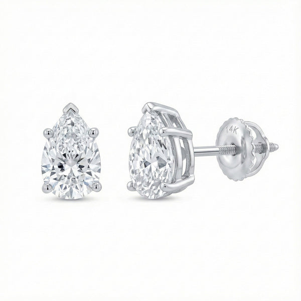 GEMHUB 3 Ct Pear Lab Created Diamond Earrings in 14K White Gold with Screw Backs, IGI Certified