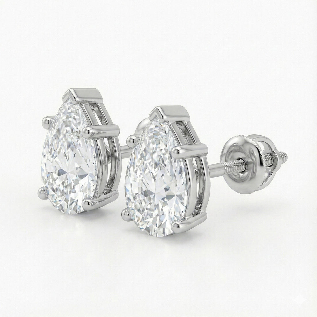 GEMHUB 1 Ct pear lab-created diamond stud earrings in 14K white gold with screw backs.