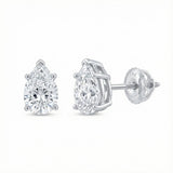 GEMHUB 1 Ct pear lab-created diamond stud earrings in 14K white gold with screw backs. IGI certified.