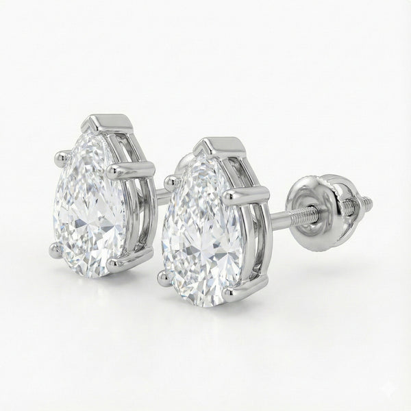GEMHUB Pear-shaped lab-created diamond stud earrings in 950 platinum with screw backs, 1 ct total weight.