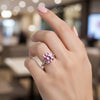 GEMHUB 2.55ct round pink moissanite solitaire ring with pavé band in 18K gold plated sterling silver.