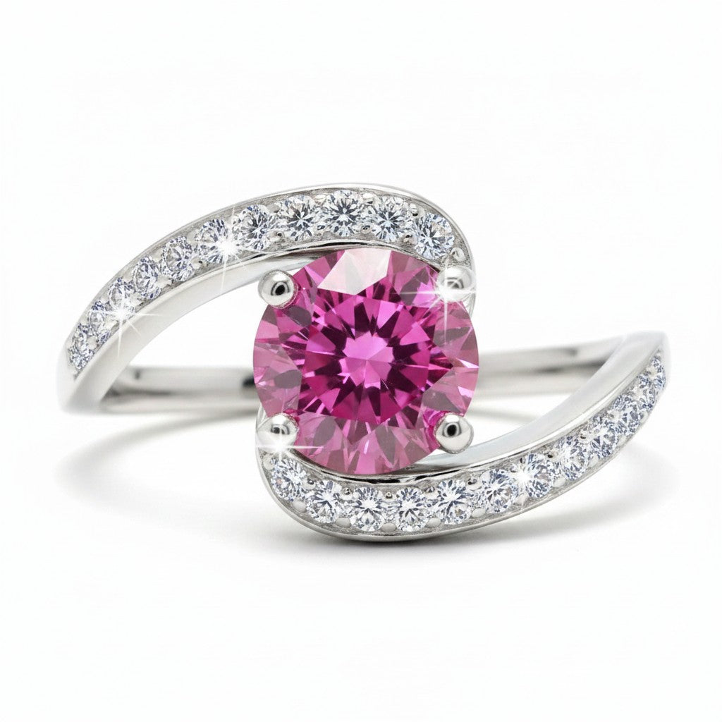 GEMHUB 1.3ct pink moissanite ring in 18K gold plated vermeil over sterling silver. Solitaire design.