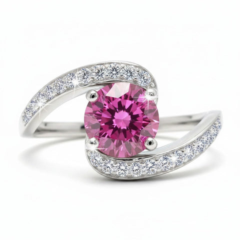 GEMHUB 1.3ct pink moissanite ring in 18K gold plated vermeil over sterling silver. Solitaire design.