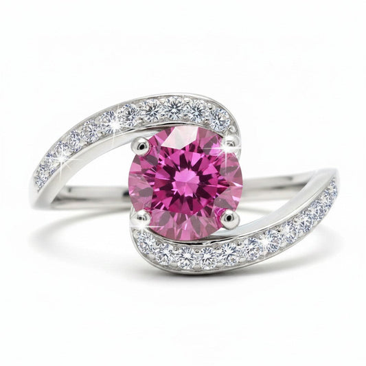 GEMHUB 1.3ct pink moissanite ring in 18K gold plated vermeil over sterling silver. Solitaire design.