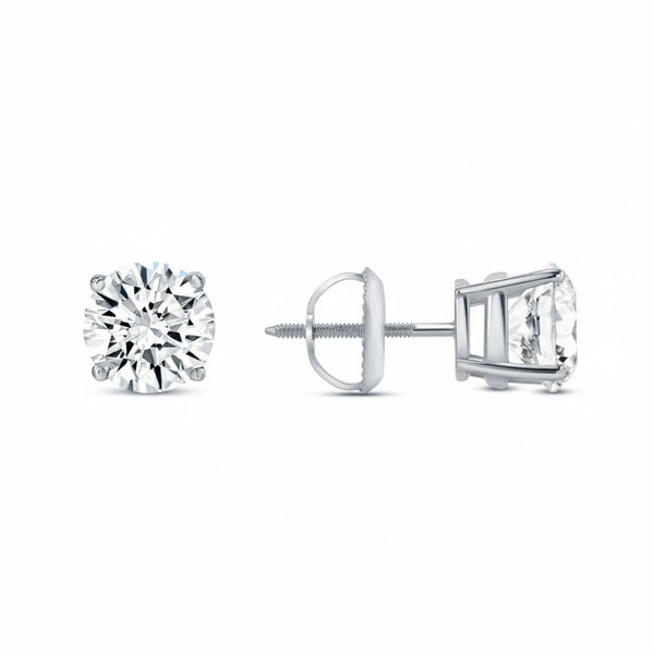 GEMHUB 3 Ct round lab-created diamond stud earrings in 950 platinum with screw backs.