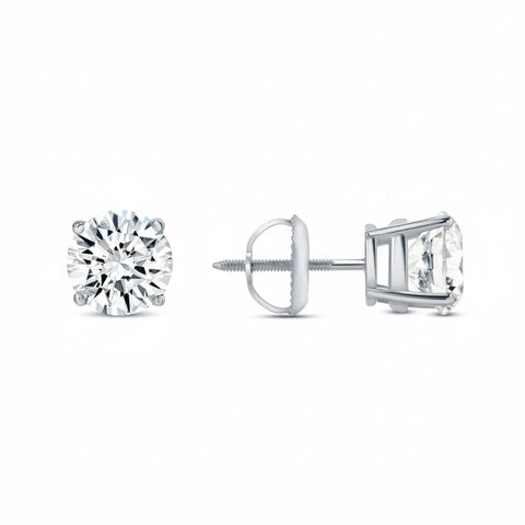 GEMHUB Round lab-created diamond stud earrings in 950 platinum with screw backs, 2 ct.