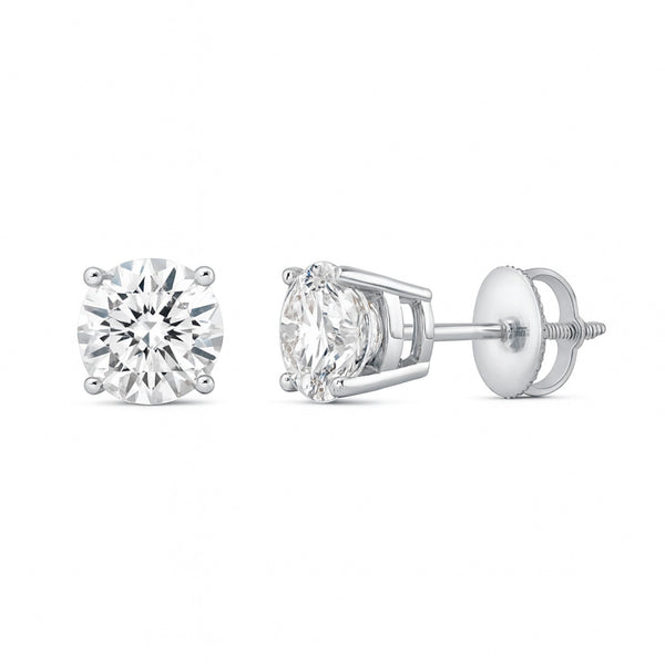 GEMHUB Platinum 2 Ct Round Lab Created Diamond Stud Earrings with Screw Backs, IGI Certified