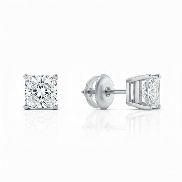 GEMHUB 3 Ct Princess Cut Lab Grown Diamond Stud Earrings in 14K White Gold with Screw Backs