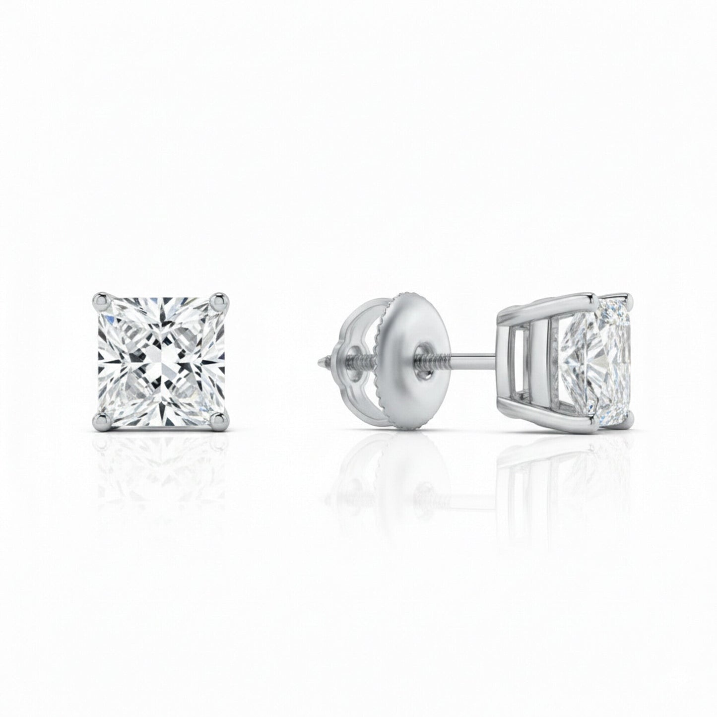 GEMHUB 2 Ct Princess Cut Lab Grown Diamond Earrings in 950 Platinum with Screw Backs