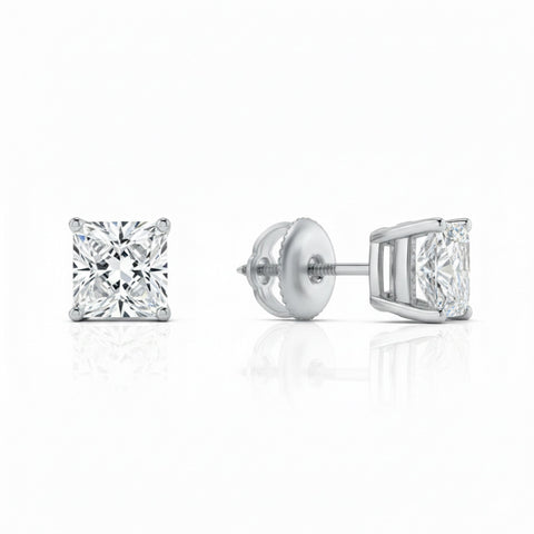 GEMHUB 1 Ct Princess Cut Lab Grown Diamond Stud Earrings in 950 Platinum with Screw Backs