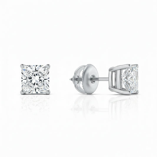 GEMHUB 1 Ct Princess Cut Lab Grown Diamond Stud Earrings in 950 Platinum with Screw Backs