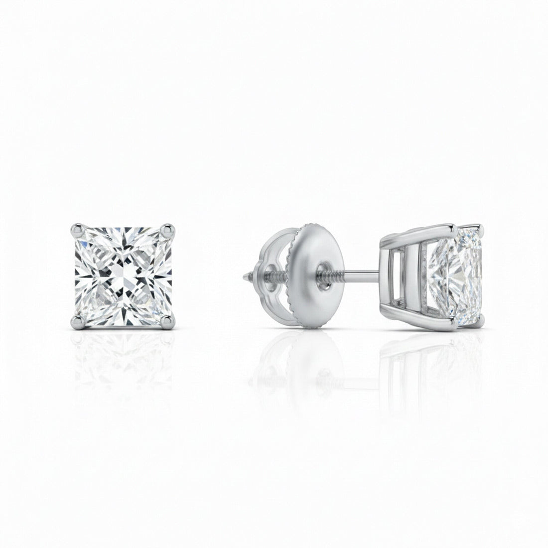 GEMHUB 3 Ct Princess cut lab-created diamond stud earrings in 950 platinum with screw backs.