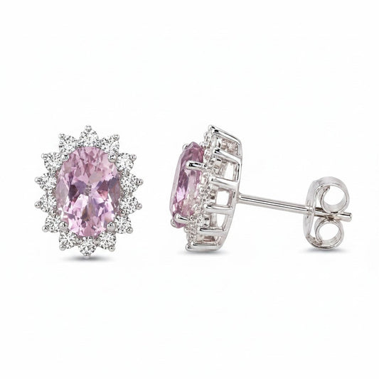 GEMHUB 10 Ct oval purple amethyst halo stud earrings with 925 sterling silver setting.