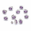 GEMHUB 5 pairs of oval purple amethyst stud earrings with halo of small white stones in 925 sterling silver.
