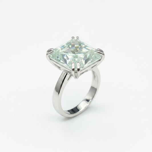 9.45 carat radiant-cut moissanite solitaire ring in 18k gold vermeil setting