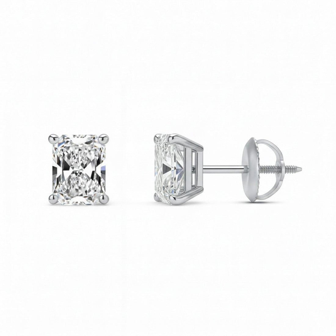 GEMHUB 1 Ct Radiant Lab Created Diamond Earrings in 950 Platinum with screw backs. IGI certified.