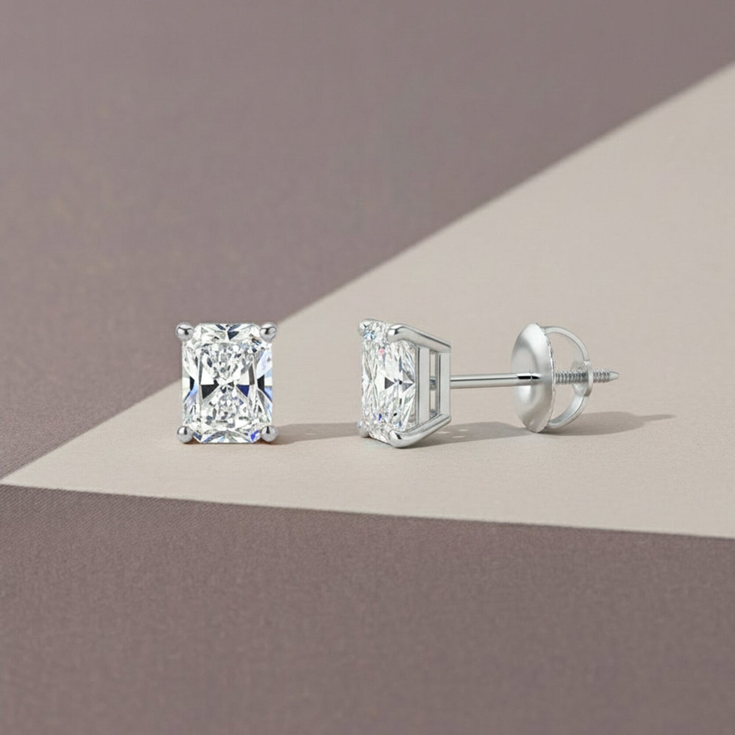 GEMHUB 1 Ct Radiant Lab Created Diamond Earrings in 14K White Gold with Screw Back