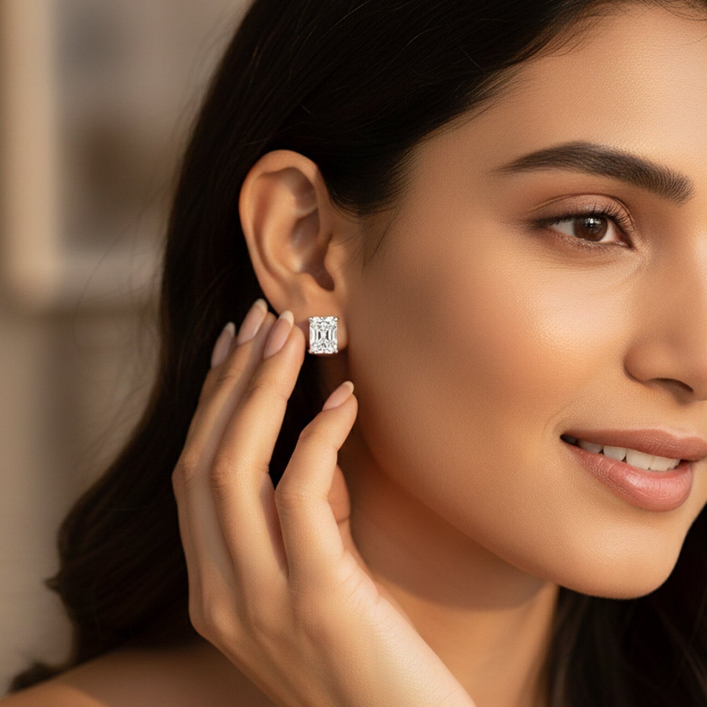 GEMHUB 1 Ct Radiant Lab Created Diamond Earrings in 950 Platinum with screw backs. IGI certified.