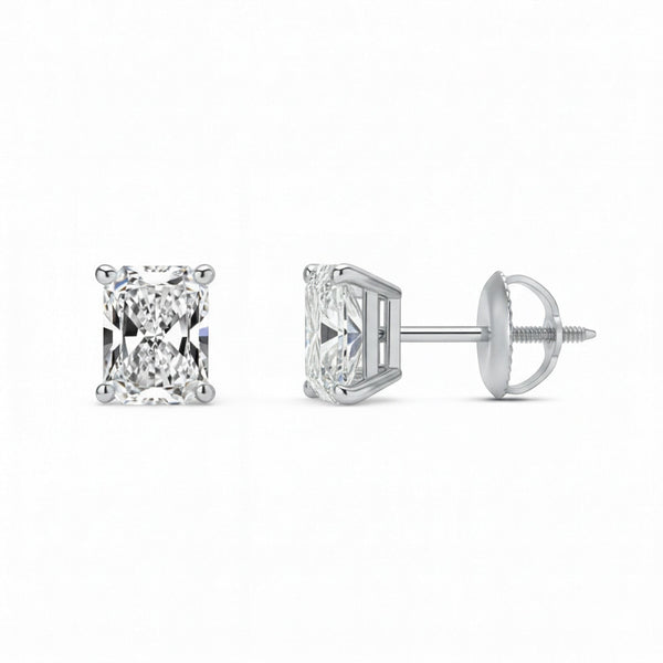 GEMHUB Radiant cut lab-grown diamond stud earrings in 950 platinum with screw backs, 3 ctw, F/VS clarity.