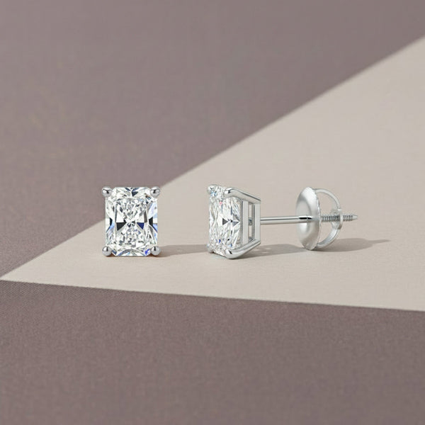 GEMHUB Radiant cut lab-grown diamond stud earrings in 950 platinum with screw backs, 2 ctw.