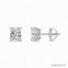 GEMHUB Radiant cut lab-grown diamond stud earrings in 950 platinum with screw backs, 3 ctw, F/VS clarity.