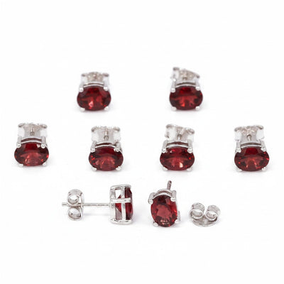 5 Pair Genuine Red Garnet Earrings Bulk Set | 925 Sterling Silver | Resale Lot Gift