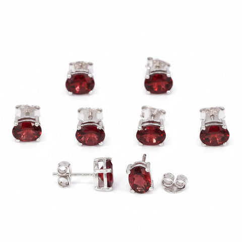 GEMHUB 5 pairs of oval-cut red garnet stud earrings in 925 sterling silver.