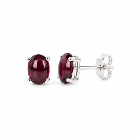 GEMHUB 10 Ct oval cut natural red garnet earrings in 925 sterling silver with screw back closure.