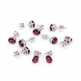 GEMHUB 5 pairs of oval red garnet stud earrings in 925 sterling silver with screw backs.