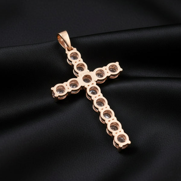 GEMHUB 3 Ct round cut lab grown diamond cross pendant in 18k rose gold vermeil with VS1 clarity.