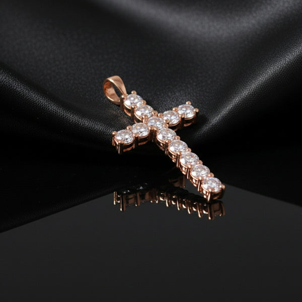 GEMHUB 3 Ct round cut lab grown diamond cross pendant in 18k rose gold vermeil with VS1 clarity.