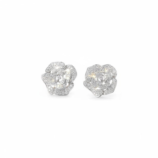 GEMHUB white gold rose cluster diamond stud earrings, 1.04ct GH/SI round natural diamonds.