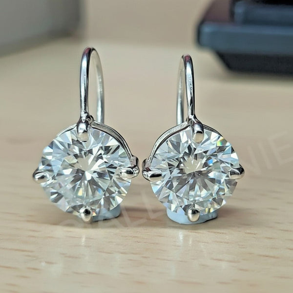 GEMHUB 5.00 Ct white moissanite solitaire dangler earrings in gold vermeil with round cut.