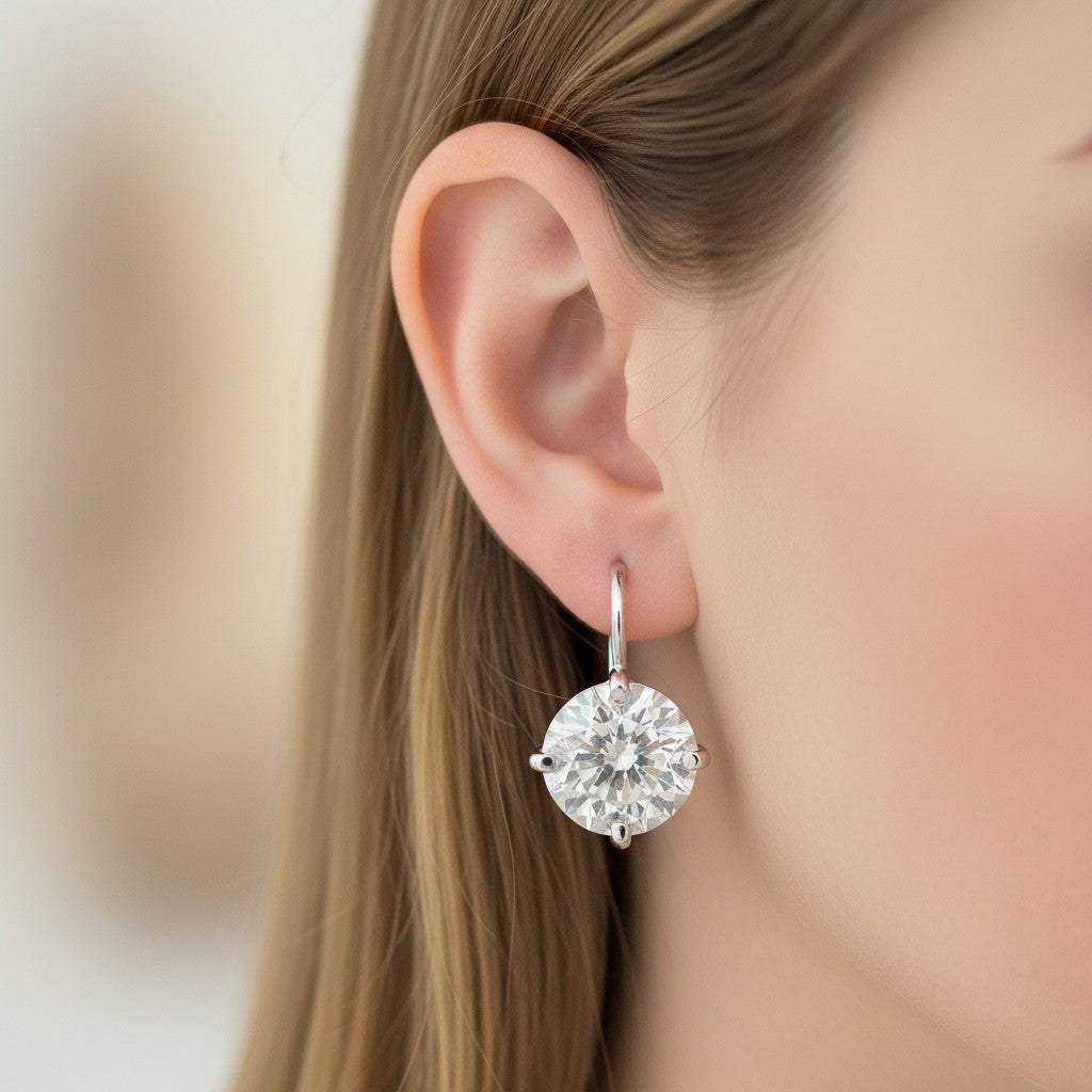GEMHUB 5.00 Ct white moissanite solitaire dangler earrings in gold vermeil over sterling silver.