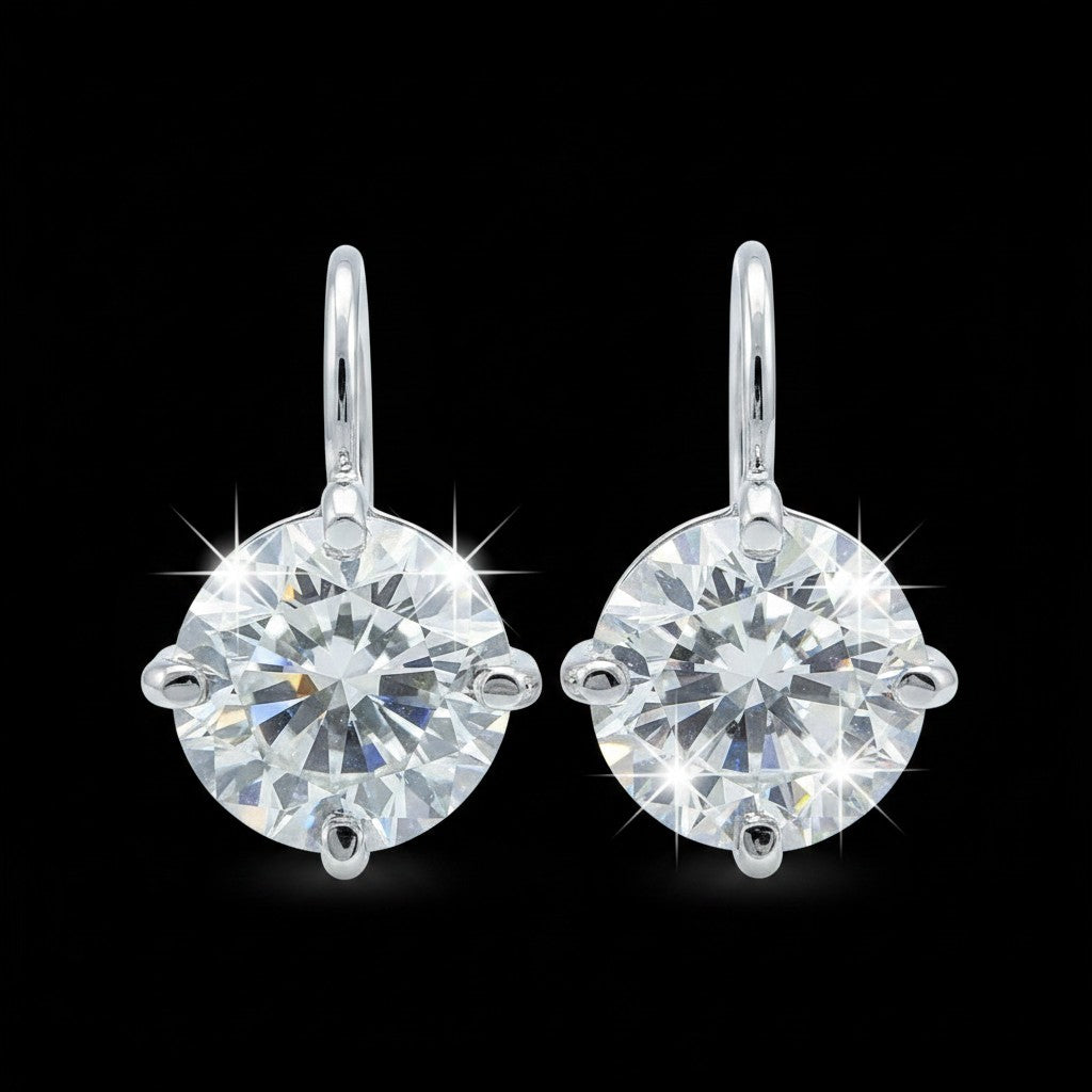 GEMHUB 5.00 Ct white moissanite solitaire dangler earrings in gold vermeil, round cut, 18K gold over 925 sterling silver.