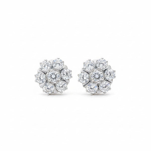 GEMHUB 10 Ct round cut white topaz cluster earrings in 925 sterling silver.