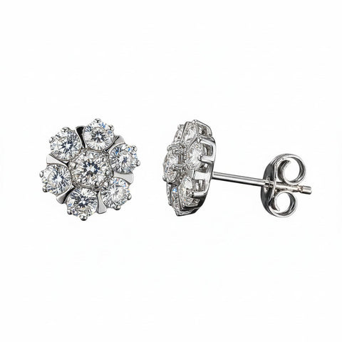 GEMHUB 10 Ct round cut white topaz cluster stud earrings in 925 sterling silver.