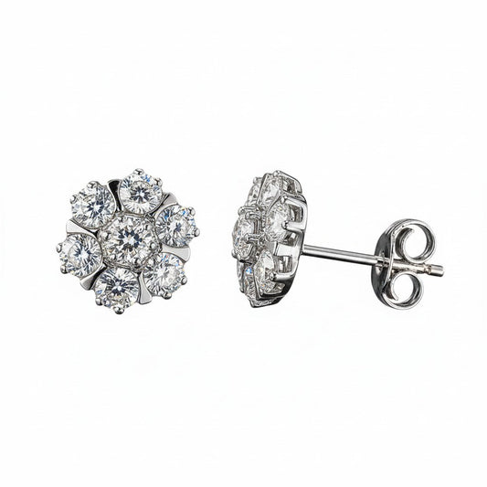 GEMHUB 10 Ct round cut white topaz cluster stud earrings in 925 sterling silver.