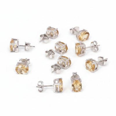Natural Yellow Citrine Earrings Set — Lot of 5 Pairs, 925 Sterling Silver