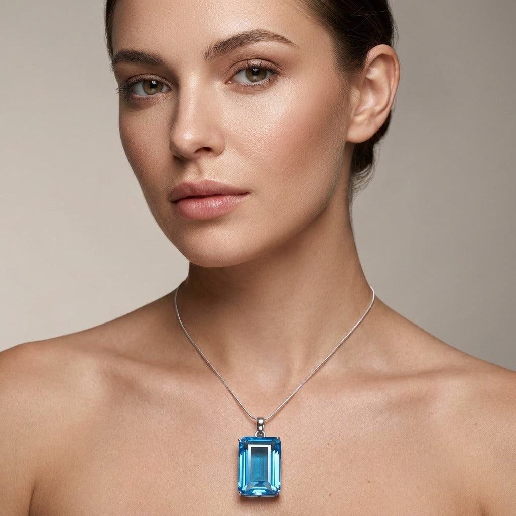 GEMHUB model-wearing (AI) Blue Topaz Emerald 120 Ct