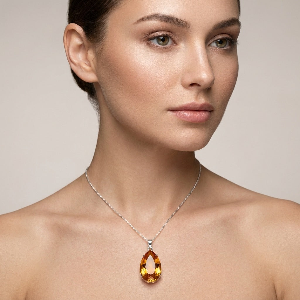 GEMHUB model-wearing (AI) Yellow Citrine Pear 105 Ct