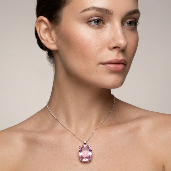 GEMHUB model-wearing (AI) Pink Topaz Cushion 86.45 Ct