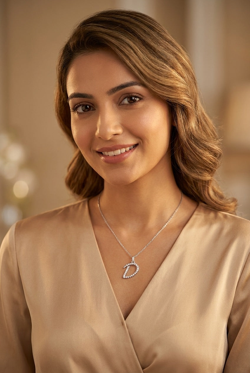GEMHUB model wearing initial D pendant
