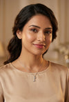 GEMHUB model wearing initial I pendant