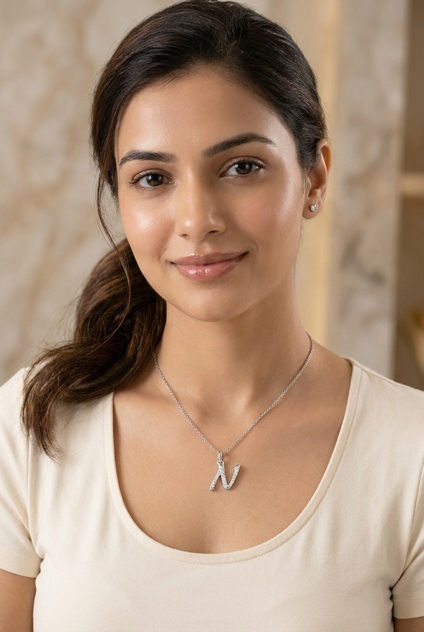 GEMHUB model wearing initial O pendant
