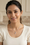 GEMHUB model wearing initial P pendant