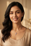 GEMHUB model wearing initial T pendant